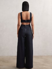 Reiss Dark Blue Dionna Wide-Leg Cut-Out Denim Jumpsuit - Image 6 of 7