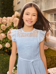 Lipsy Blue Lace Front Pleated Occasion Jumpsuit (5-16yrs) - Image 3 of 5