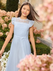 Lipsy Blue Lace Front Pleated Occasion Jumpsuit (5-16yrs) - Image 4 of 5