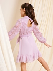 Lipsy Lilac Purple Sequin Lace 2-in-1 Occasion Dress (5-16yrs) - Image 4 of 5