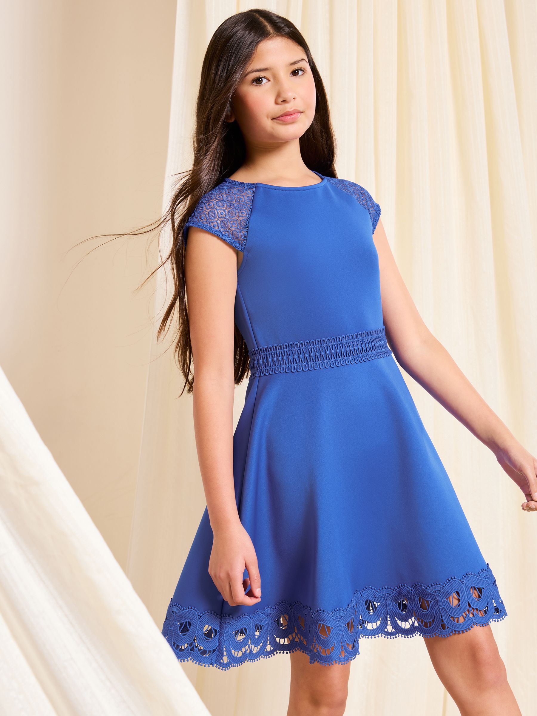 Buy Lipsy Cobalt Blue Bow Lace Scuba Occasion Dress (5-16yrs) from