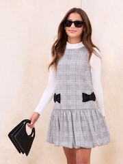 Lipsy White/Black Check Pinafore Puff Hem Dress And T-Shirt Set (5-16yrs) - Image 1 of 4