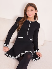 Lipsy Black Bow Tipped Knit Dress (5-16yrs) - Image 1 of 4
