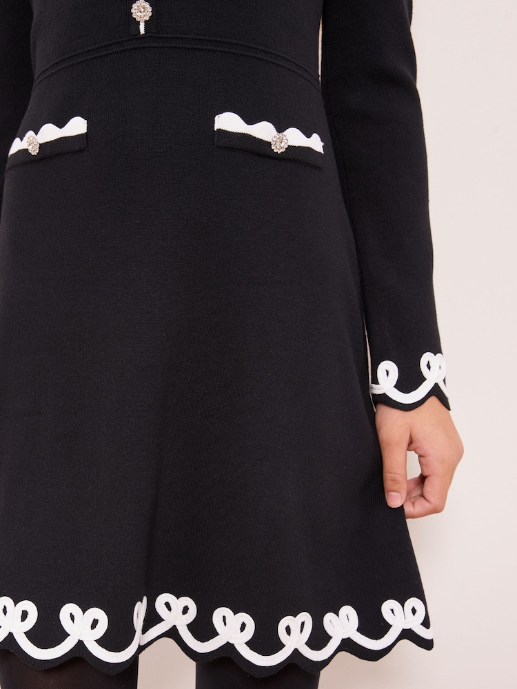 Lipsy Black Bow Tipped Knit Dress (5-16yrs) - Image 2 of 4