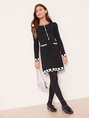Lipsy Black Bow Tipped Knit Dress (5-16yrs) - Image 3 of 4