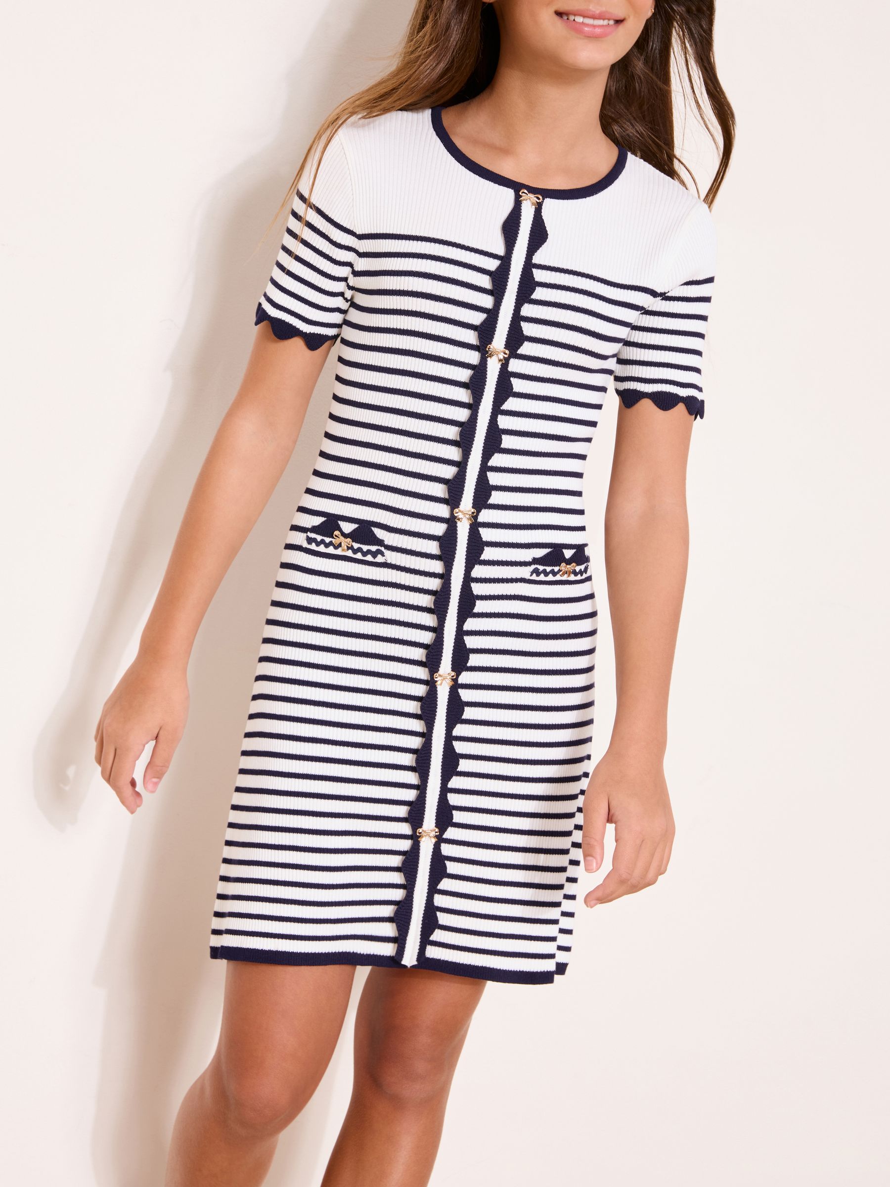 Buy Lipsy White/Navy Blue Short Sleeve Stripe Knit Dress (5-16yrs