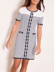 Lipsy White/Navy Blue Short Sleeve Stripe Knit Dress (5-16yrs) - Image 1 of 4