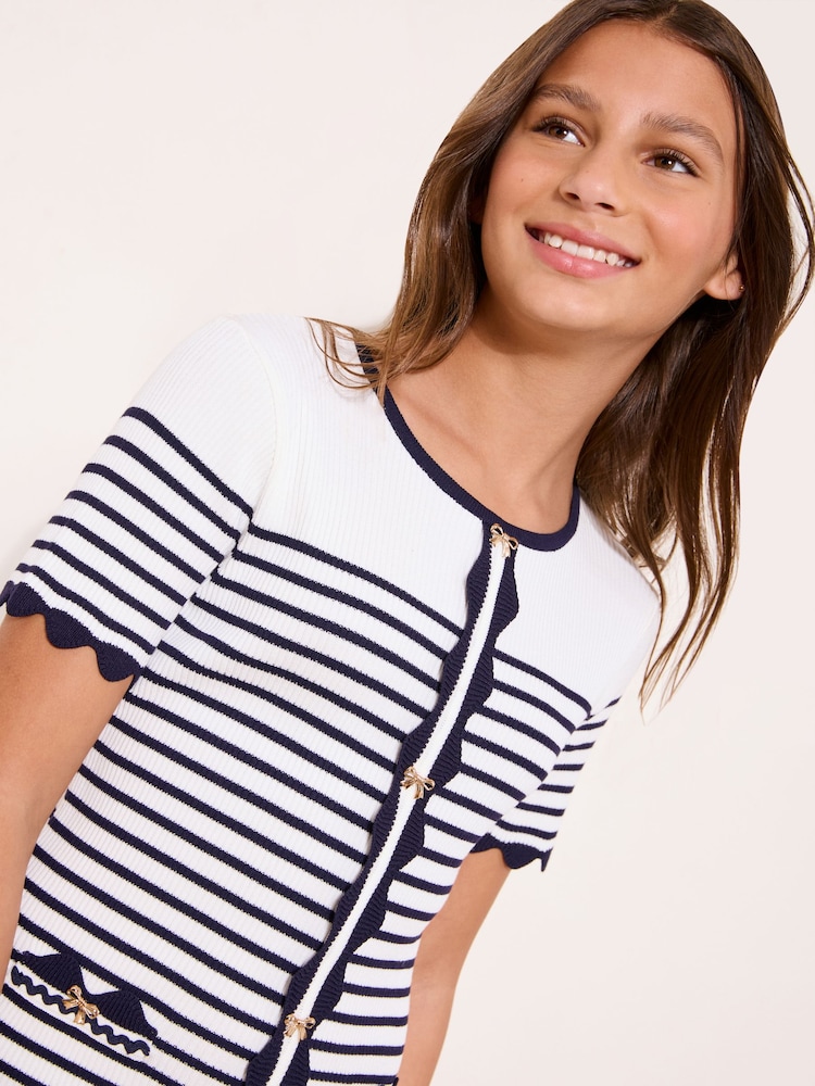 Lipsy White/Navy Blue Short Sleeve Stripe Knit Dress (5-16yrs) - Image 2 of 4