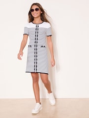Lipsy White/Navy Blue Short Sleeve Stripe Knit Dress (5-16yrs) - Image 3 of 4