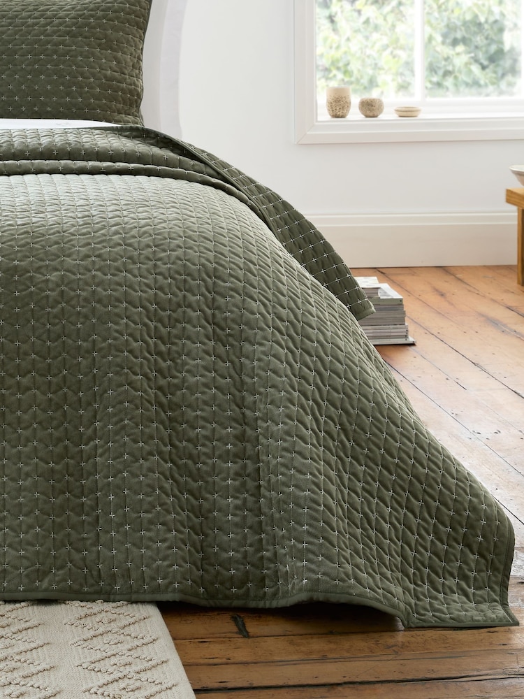 Bianca Green Attica Velvet Embroidered Bedspread - Image 1 of 2
