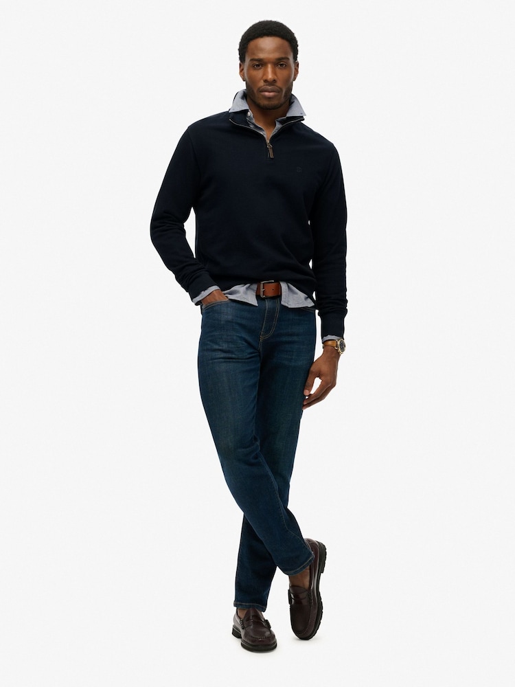 Superdry Blue Classic Essential Half Zip Jumper - Image 1 of 4