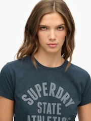 Superdry Blue Athletic Graphic Print Fitted T-Shirt - Image 1 of 4