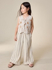 Neutral Embroidered Waistcoat and Wide Leg Trousers Set (3-16yrs) - Image 1 of 4