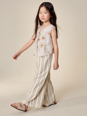 Neutral Embroidered Waistcoat and Wide Leg Trousers Set (3-16yrs) - Image 2 of 4