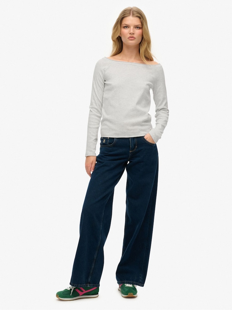 Superdry Grey Bardot Off Shoulder Top - Image 1 of 3 Superdry Grey Bardot Off Shoulder Top - Image 1 of 3