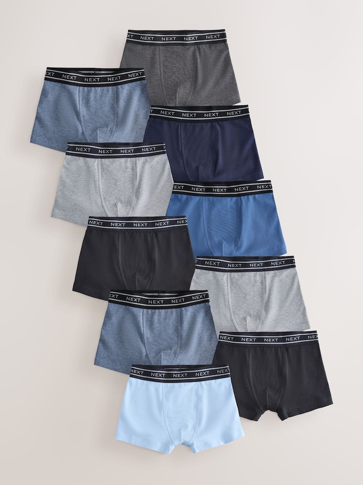 Blue with Double Stripe Waistband Trunks 10 Pack (1.5-16yrs) - Image 1 of 11