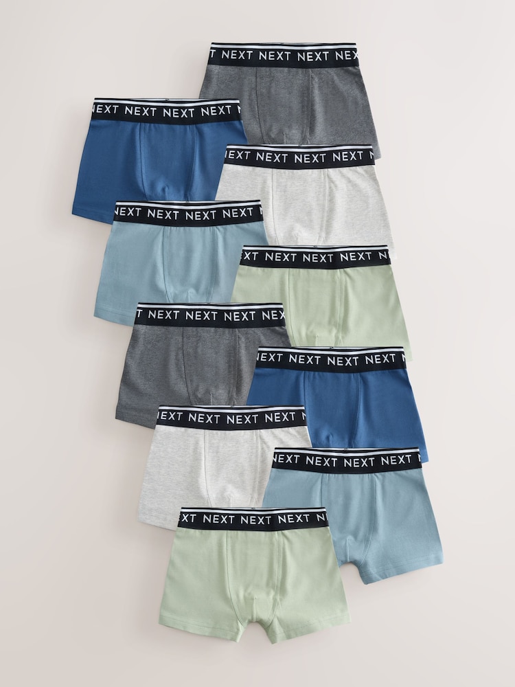Blue/Green/Grey Trunks 10 Pack (1.5-16yrs) - Image 1 of 14