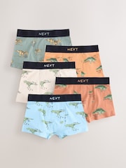 Green/Blue Dinosaur Print Soft Waistband Trunks 5 Pack (1.5-16yrs) - Image 1 of 9
