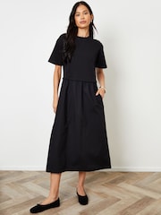 Threadbare Black 2-in-1 Sweat Dress with Poplin Skirt - Image 1 of 5