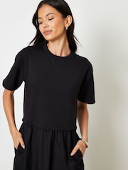 Threadbare Black 2-in-1 Sweat Dress with Poplin Skirt - Image 2 of 5