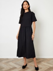 Threadbare Black 2-in-1 Sweat Dress with Poplin Skirt - Image 3 of 5