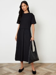 Threadbare Black 2-in-1 Sweat Dress with Poplin Skirt - Image 5 of 5
