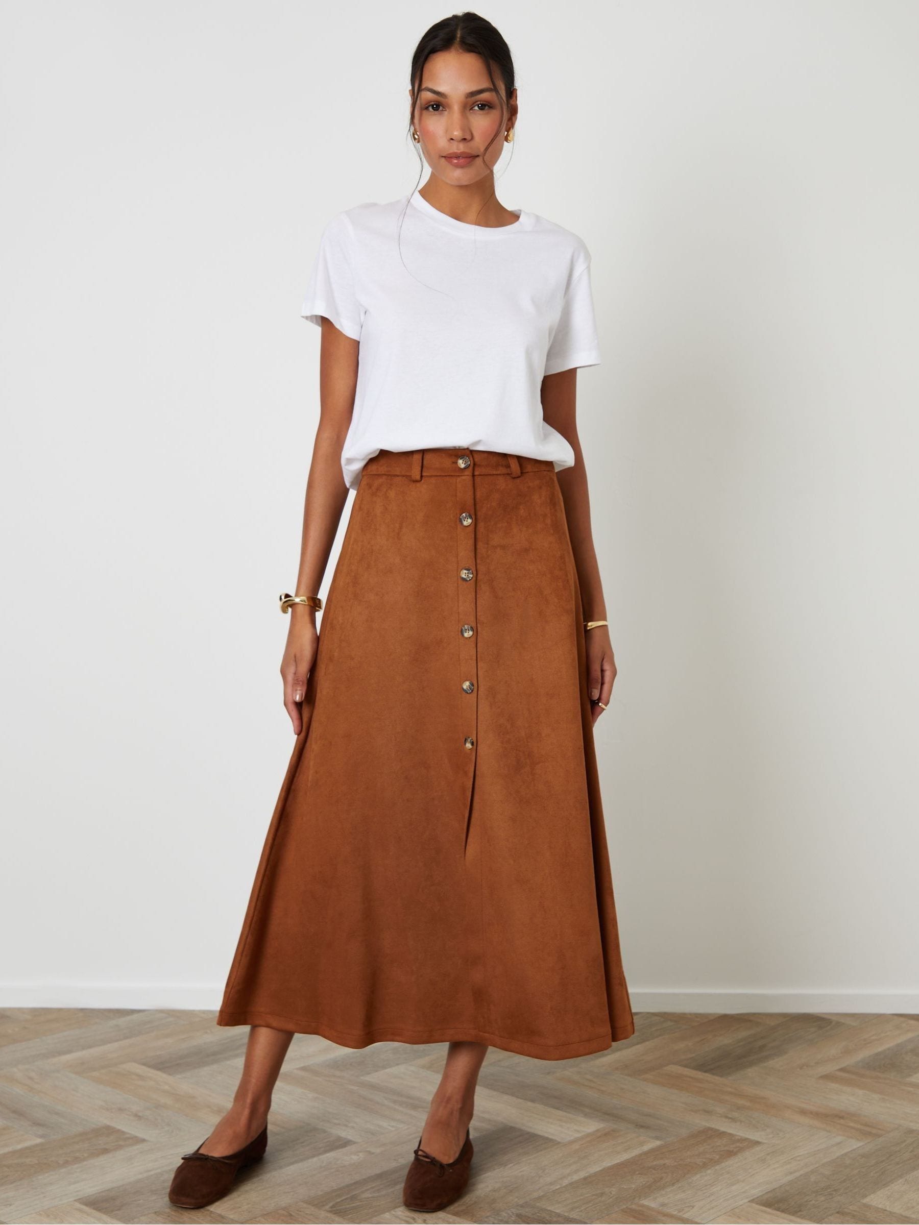Buy Threadbare Brown Button Front Suedette Skirt from Next Canada