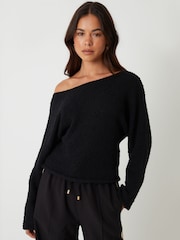 Threadbare Black Slash Neck Knit Jumper - Image 1 of 5