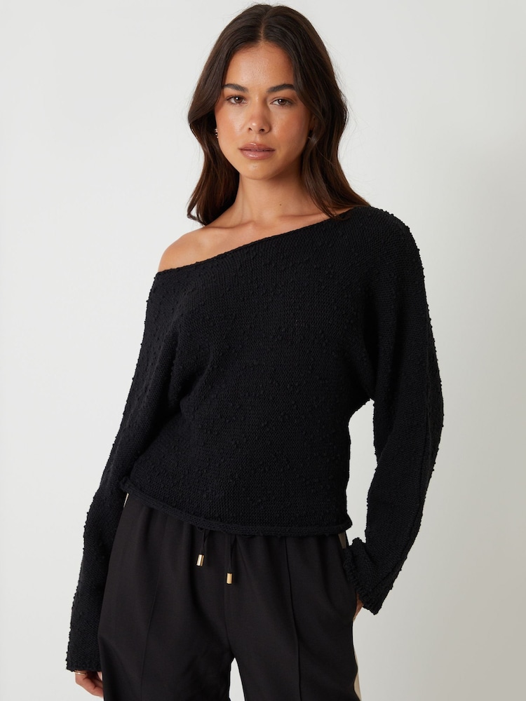 Threadbare Black Slash Neck Knit Jumper - Image 1 of 5 Threadbare Black Slash Neck Knit Jumper - Image 1 of 5