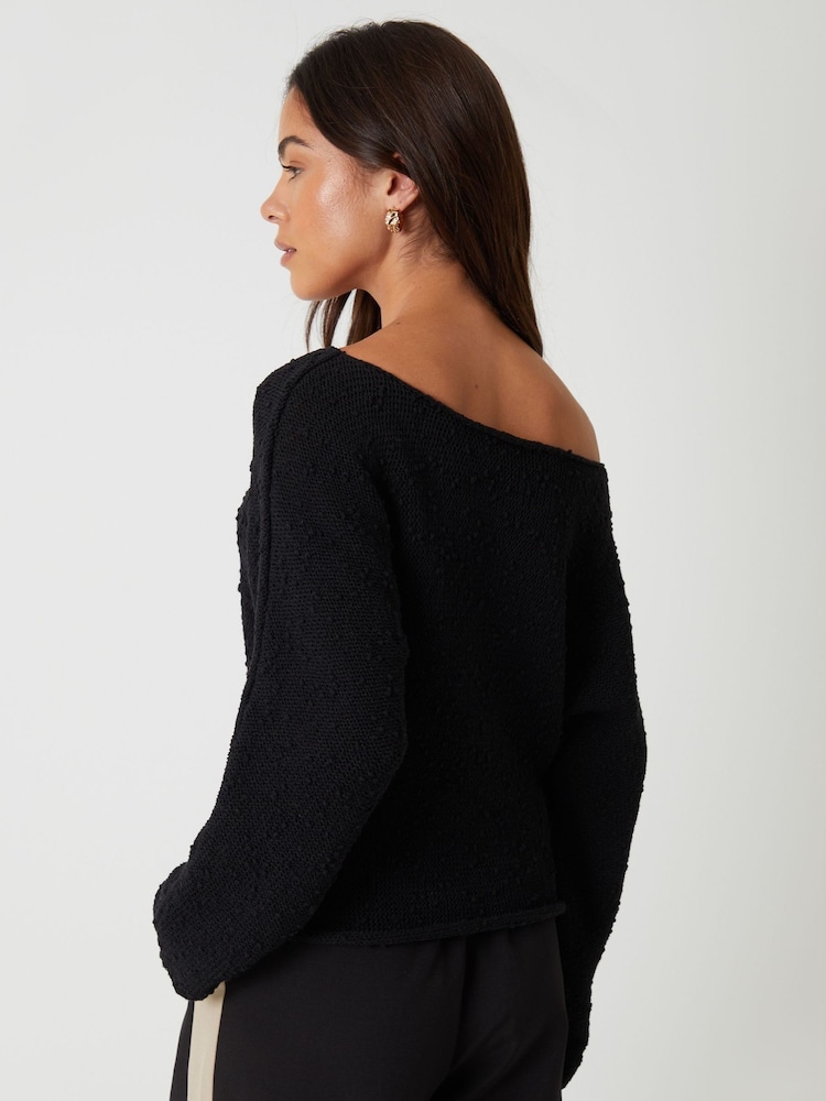 Threadbare Black Slash Neck Knit Jumper - Image 2 of 5 Threadbare Black Slash Neck Knit Jumper - Image 2 of 5