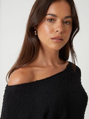 Threadbare Black Slash Neck Knit Jumper - Image 4 of 5
