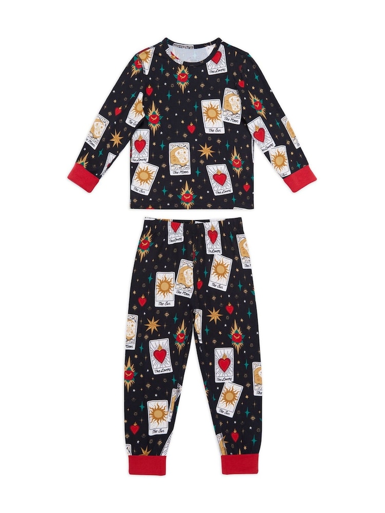 Chelsea Peers Black Kids Tarot Card Print Long Pyjamas Set - Image 1 of 3