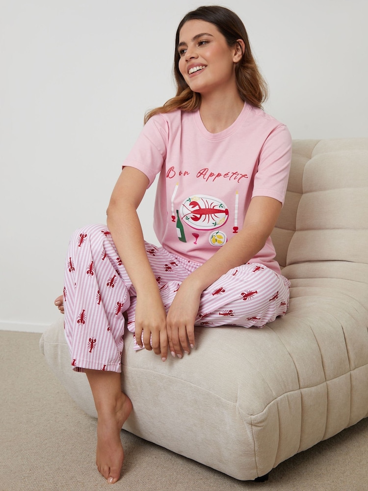 Threadbare Pink Lobster Graphic Print Short Sleeve Pyjamas - Image 2 of 8
