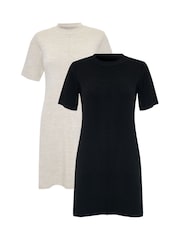 Threadbare Black Short Sleeve Knitted Mini Dresses 2 Pack - Image 1 of 1