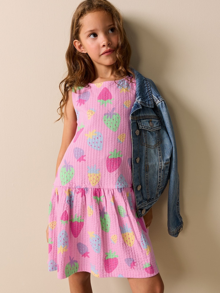 Pink Strawberries Sleeveless Jersey Dress (3-16yrs) - Image 1 of 10 Pink Strawberries Sleeveless Jersey Dress (3-16yrs) - Image 1 of 10