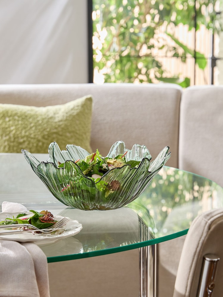 Green Rosa Flower Glass Serving Bowl - Image 1 of 7