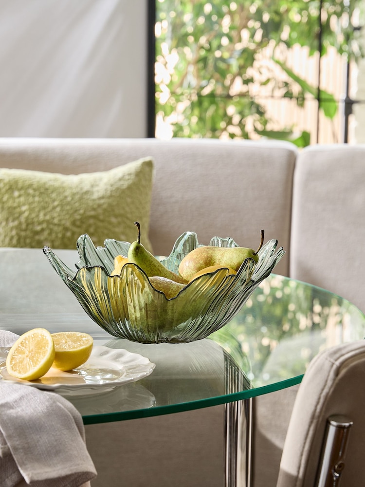 Green Rosa Flower Glass Serving Bowl - Image 2 of 7