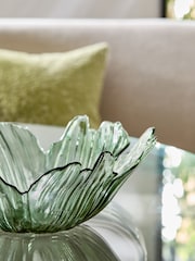 Green Rosa Flower Glass Serving Bowl - Image 4 of 7