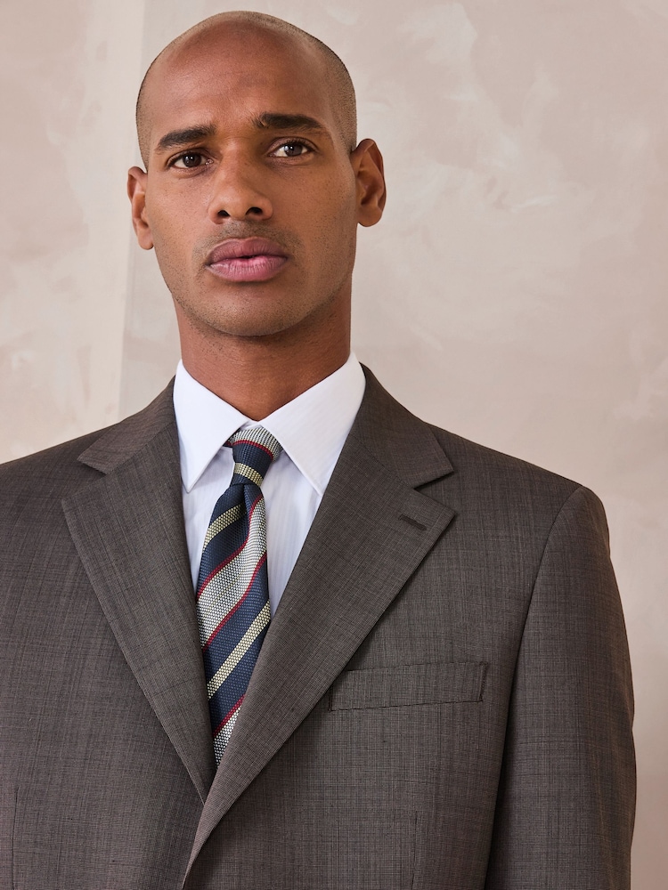 Brown Tailored Fit N.Premium Merino Wool Blend Texture Suit Jacket - Image 1 of 11