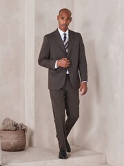Brown Tailored Fit N.Premium Merino Wool Blend Texture Suit Jacket - Image 2 of 11