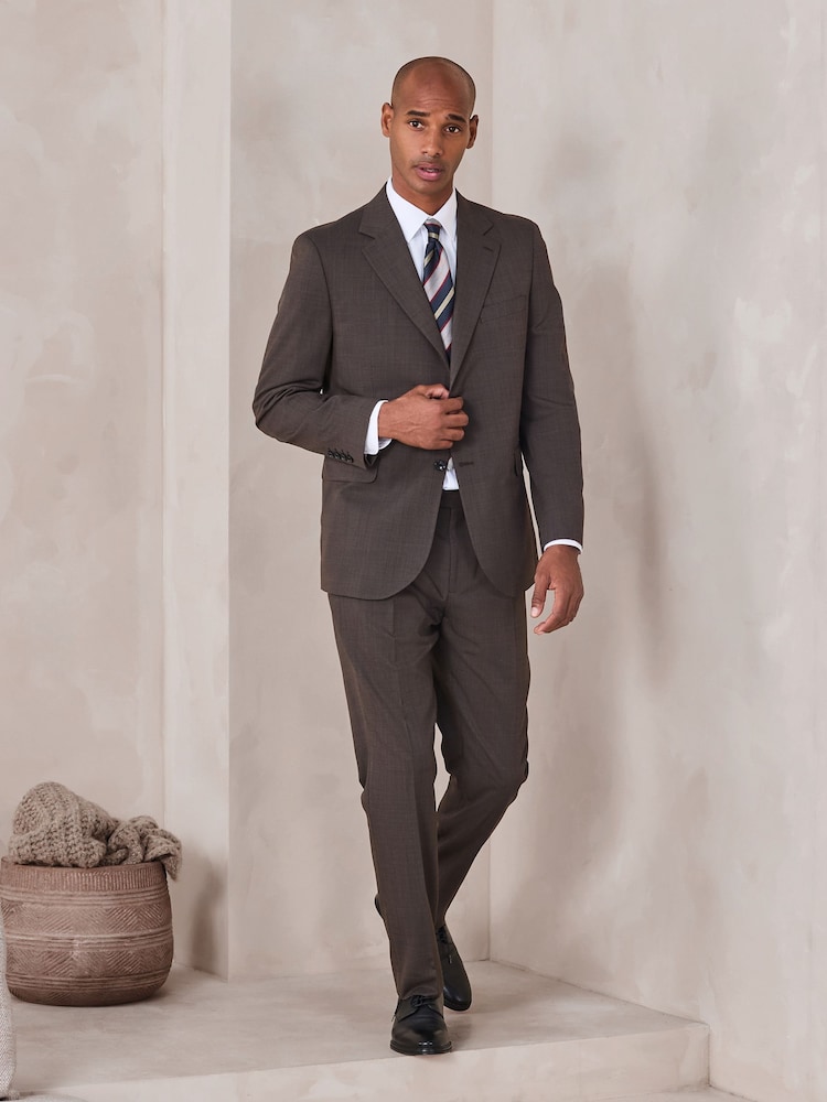 Brown Tailored Fit N.Premium Merino Wool Blend Texture Suit Jacket - Image 2 of 11