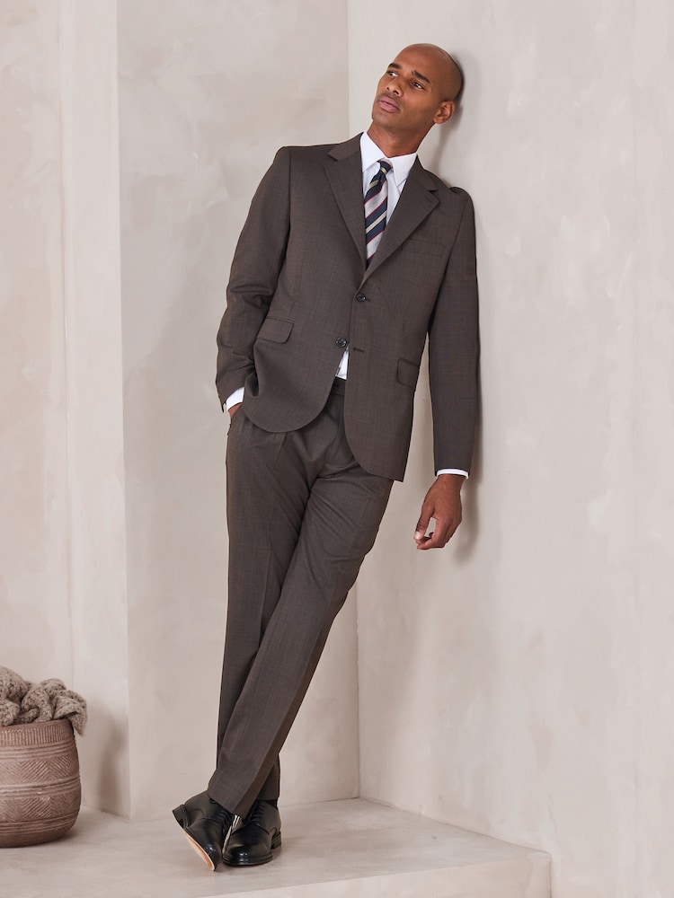 Brown N.Premium Tailored Fit Merino Wool Blend Texture Suit Trousers - Image 2 of 4