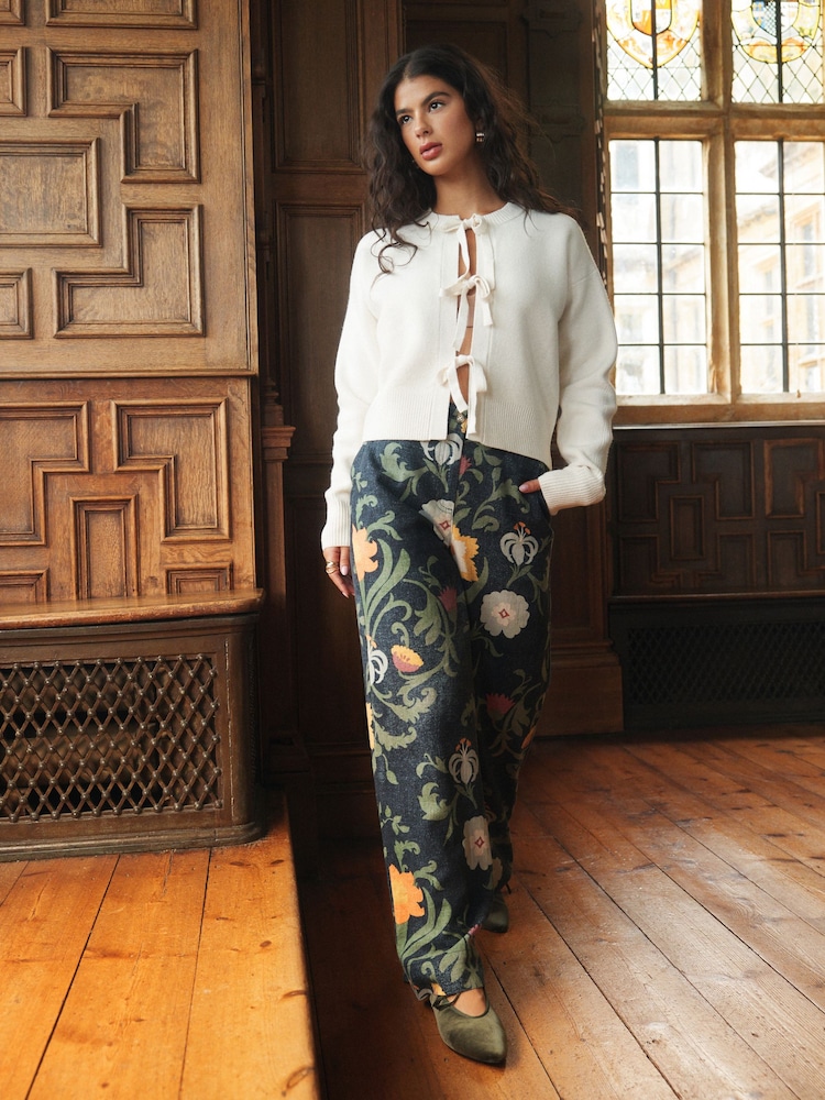 Navy Floral National Trust x Next Linen Blend Wide Leg Trousers - Image 2 of 5