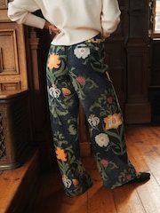 Navy Floral National Trust x Next Linen Blend Wide Leg Trousers - Image 4 of 5