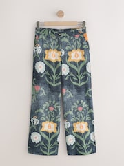 Tmavě modrá s květy - Kalhoty National Trust x Next lněné Blend se širokými nohavicemi - Obrázek 6 z 9
