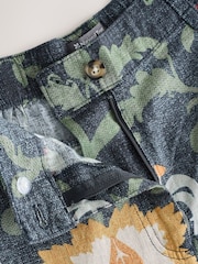 Tmavě modrá s květy - Kalhoty National Trust x Next lněné Blend se širokými nohavicemi - Obrázek 8 z 9