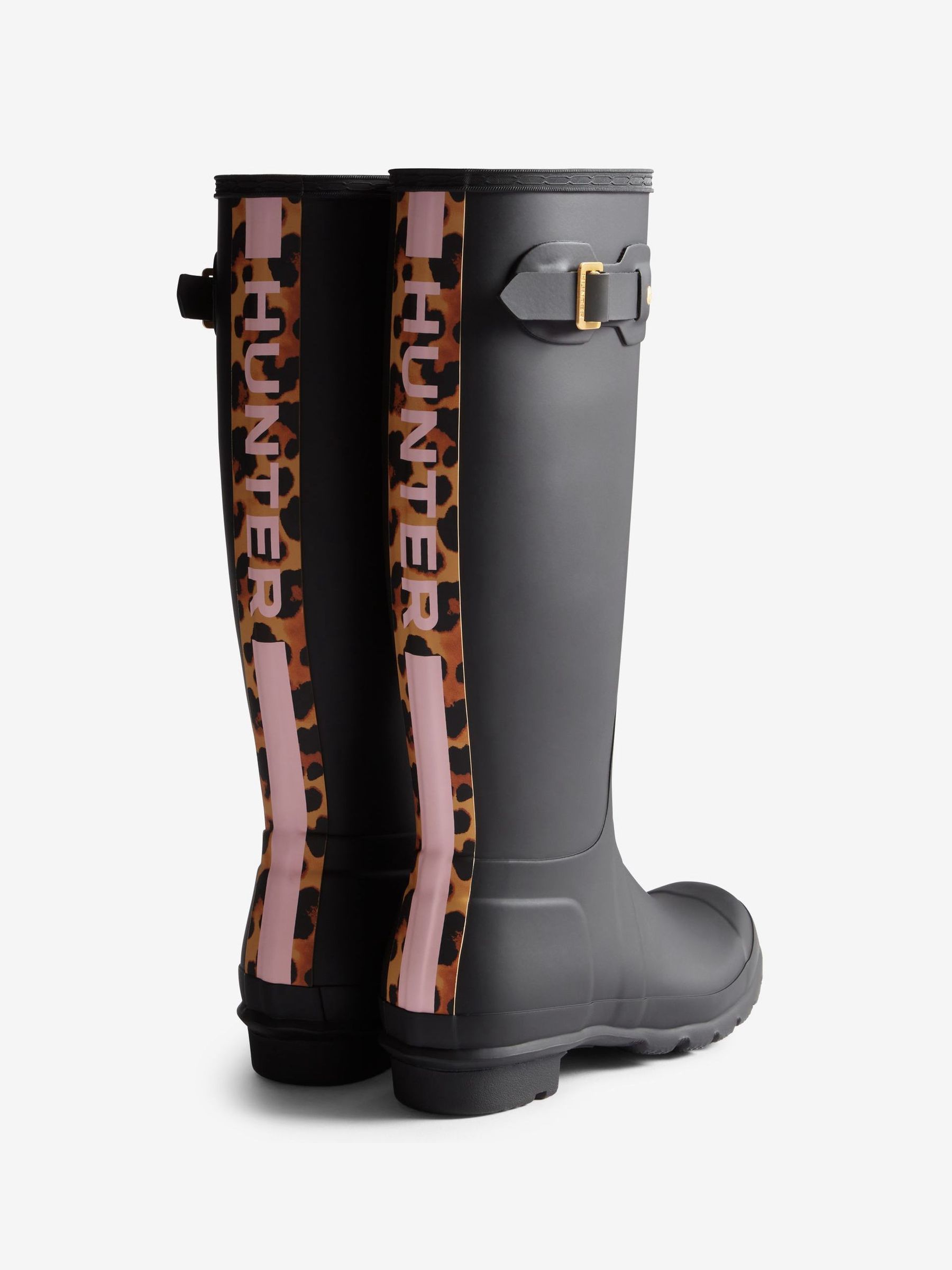 Buy Hunter Black Original Tall Leopard Backstrap Boots from Next USA