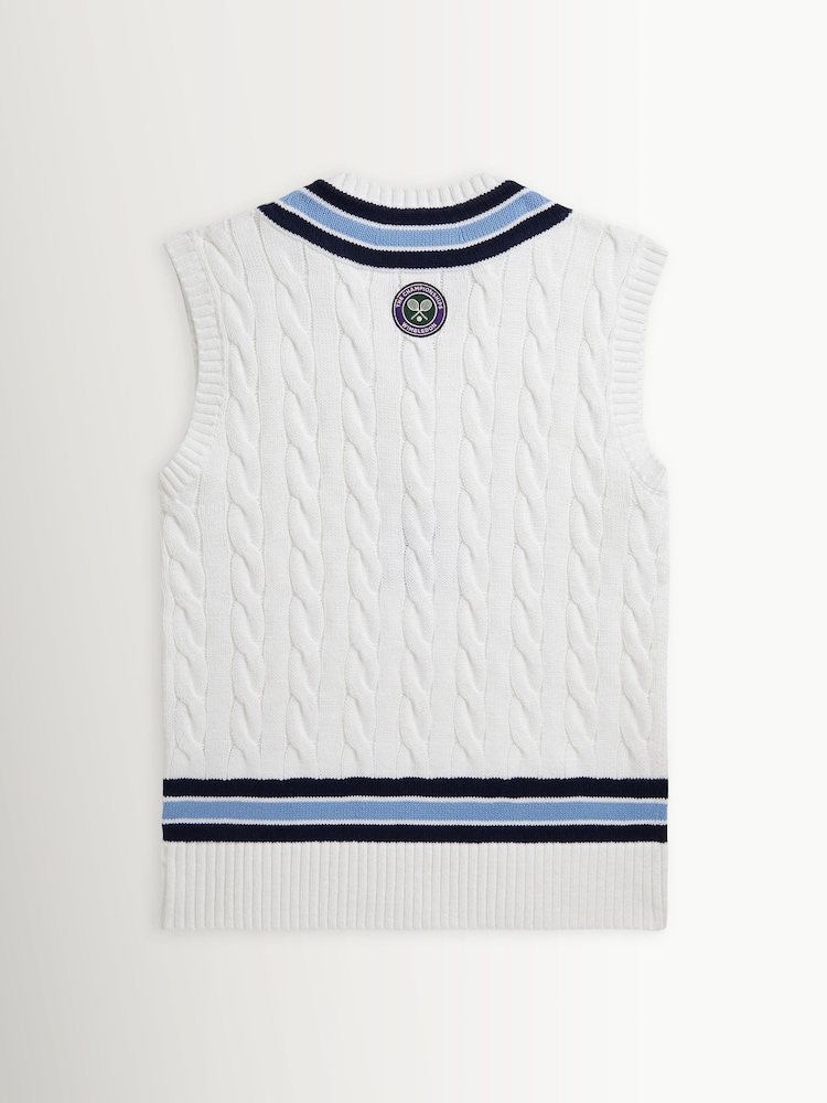 Polo Ralph Lauren Cream Wimbledon Cricket Cable Knit Cotton Sweater Vest - Image 2 of 2
