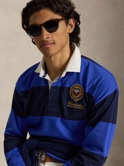Polo Ralph Lauren Collegiate Blue & Refined Navy Wimbledon Crest Embroidery Striped Rugby Shirt - Image 3 of 3