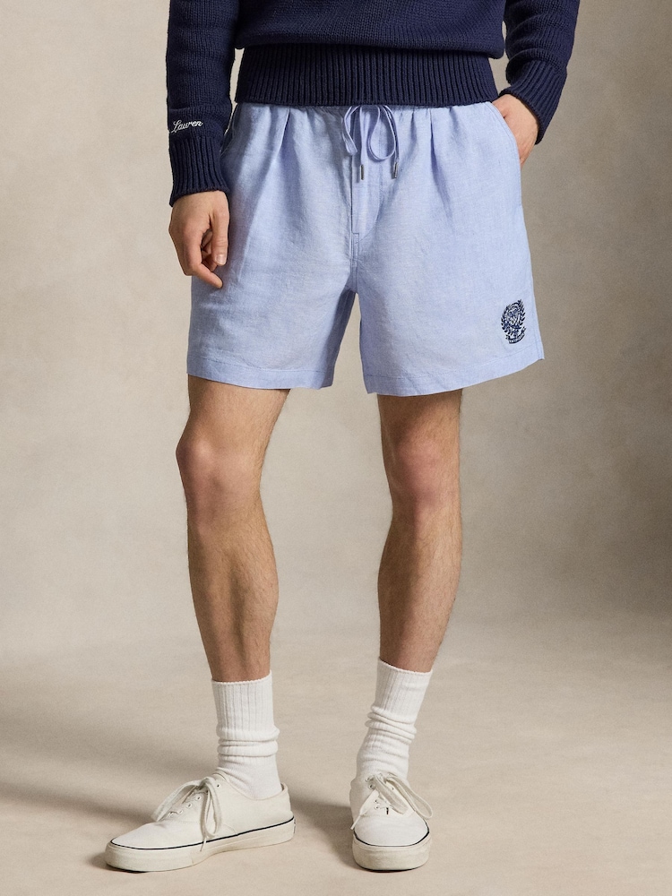 Polo Ralph Lauren Office Blue Wimbledon Crest Embroidery Chambray Prepster Shorts - Image 1 of 4